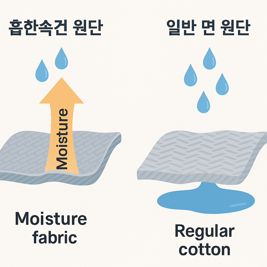 흡한속건 원단과 일반 면의 기능성 차이 이미지
