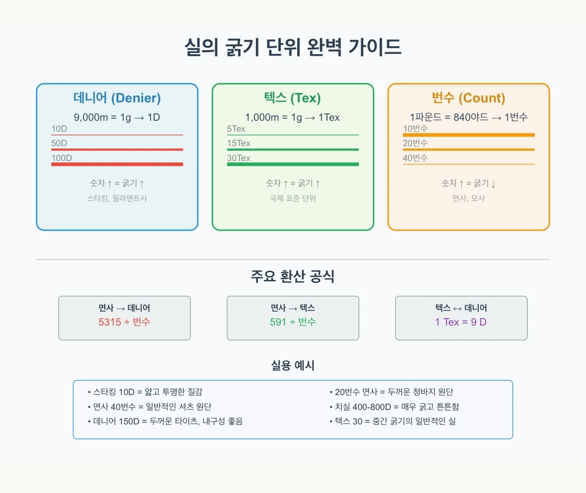 실의 굵기 단위 변환 가이드